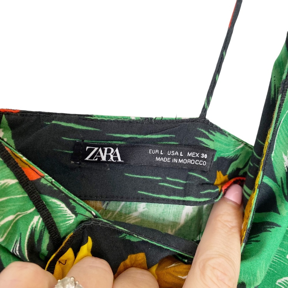 Zara Tropical Hawaiian Floral Palm MIDI Dress Knotted Front Large - Picture 6 of 9